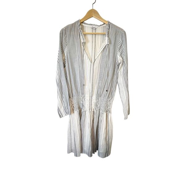 Splendid Blue White Striped Cotton Lined Long Sleeve Smocked Waist Dress Small‎ - Picture 1 of 5